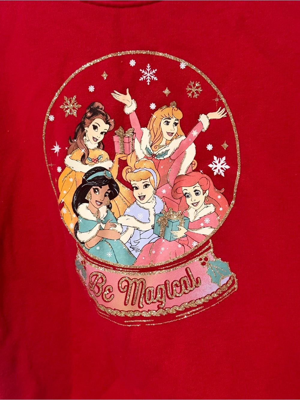 Disney Red Girls' Sparkle Princess Snow Globe Pullover Sweatshirt